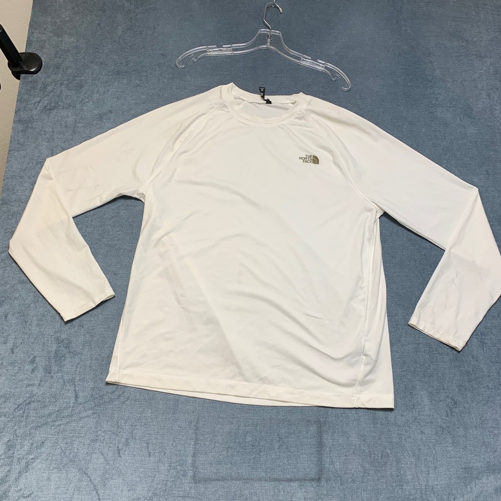 The North Face Shirt Mens Large White Logo Round Neck Raglan Sleeve Performance